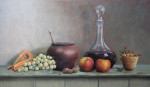 In opdracht gemaakt: Stilleven met kruiken, 40 x 70 cm